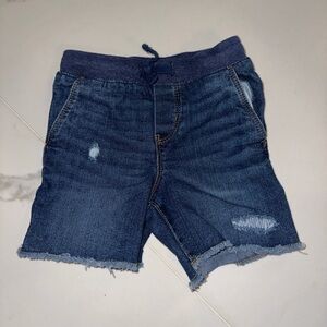 Denim Distressed Shorts with Blue Waistband